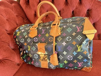 Authentic | Difficult to Obtain - Extremely Beautiful Louis Vuitton Multicolor Speedy 30 Black Takashi Murakami Collaboration Genuine Rare Model