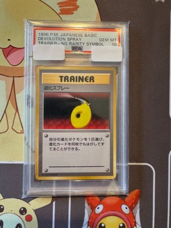 Ultra-Rare Devolution Spray Pokémon Card - World of 8, Old Back, First Edition, PSA10 No Rarity Symbol