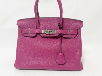 HERMES Birkin 30 Handbag in Togo Leather, Purple with Silver Hardware, □O Stamp