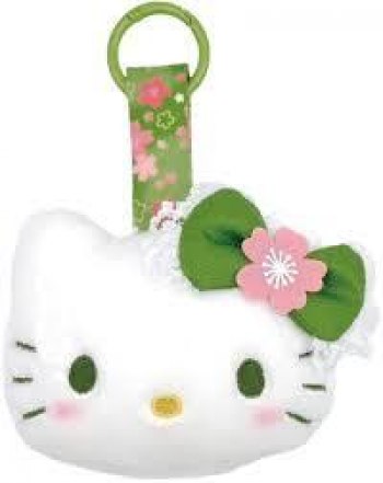 Hello Kitty Face Tag Mascot - Matcha Kimono Back Charm Keyring