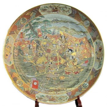 Satsuma Ware Samurai Picture Large Plate - Diameter Approximately 1.07m (Art Piece)