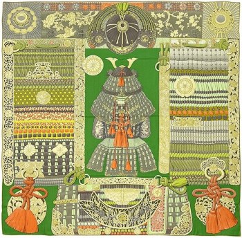 Hermès Carré Jean 140 Samurai Armor Scarf - Green Emerald Absinthe 7176