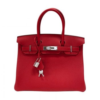 Hermès Birkin 30 K-Stamped Handbag in Rouge Radieux with Silver Hardware (Used)