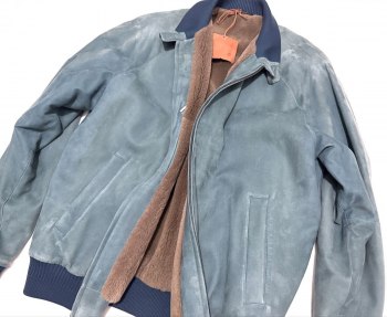Unused Loro Piana Nutria Fur x Goat Leather Suede Bomber Jacket Size L 48-50 Blue Green