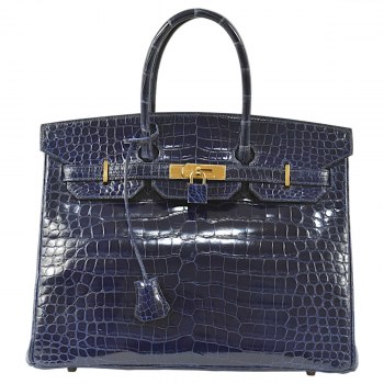 Hermès Ultra-Luxurious Top Grade Crocodile Porosus Birkin 35 Men's Tote Bag Blue Ankle G Hardware