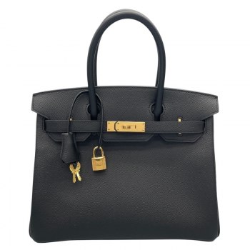 HERMES Birkin 30 Handbag with C Stamp, Black and Gold Hardware, Epson Leather, Pre-Owned