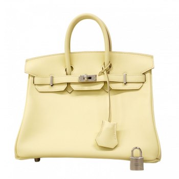 Final Price Sale: Hermès Birkin 25 Handbag in Jaune Milton Swift with Silver Hardware, K Stamp (Pre-Owned)