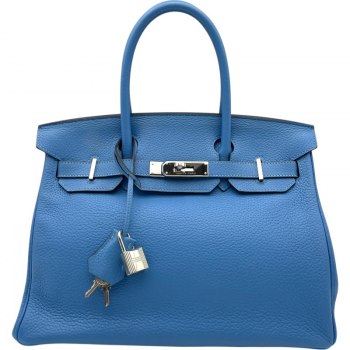 HERMES Birkin 30 Handbag in Blue Paradise with Silver-tone Hardware - Used